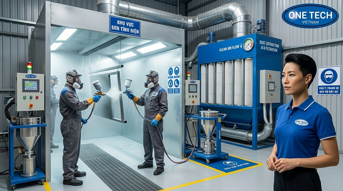 An toàn khi sơn tĩnh điện trong nhà xưởng Trang bị bảo hộ lao động khi phun sơn tĩnh điện trong nhà xưởng