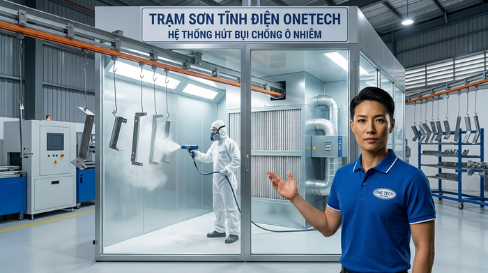 Hạn chế bụi bột sơn tĩnh điện trong nhà xưởng Buồng phun sơn tĩnh điện có hệ thống hút bụi giúp giảm bụi bột sơn