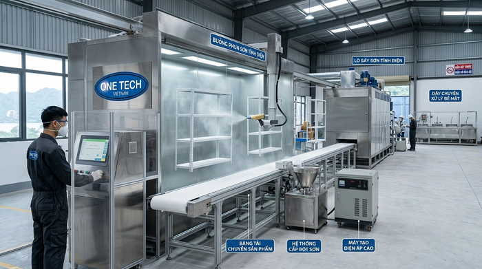 Máy sơn tĩnh điện công nghiệp dùng trong xưởng sản xuất tại Quảng Ninh