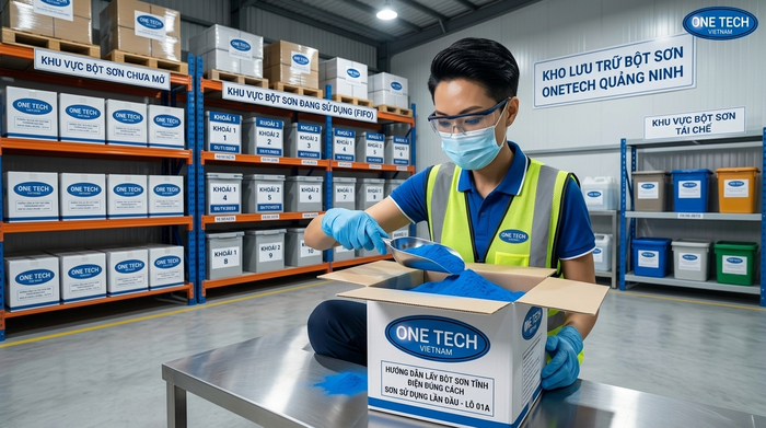 Quy trình lấy bột sơn tĩnh điện đúng cách trong kho Quảng Ninh