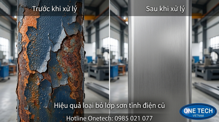 So sánh trước và sau tẩy sơn tĩnh điện Quảng Ninh Bề mặt kim loại trước và sau khi tẩy sơn tĩnh điện tại Quảng Ninh
