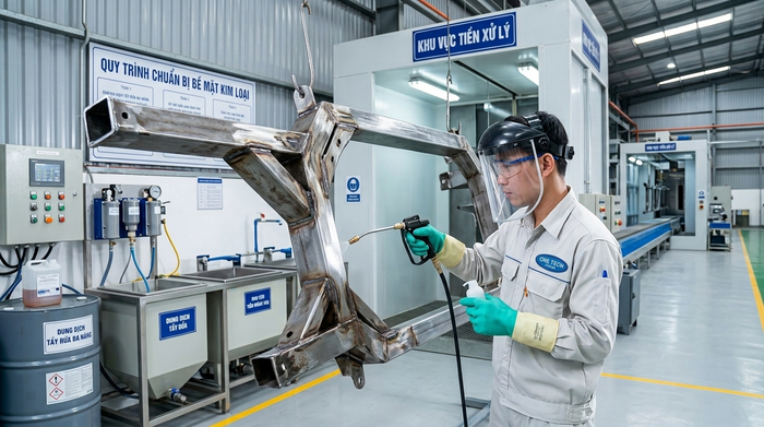 Quy trình chuẩn bị bề mặt trước sơn tĩnh điện Xử lý bề mặt kim loại trước khi phun sơn tĩnh điện