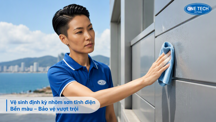 Bảo dưỡng sơn tĩnh điện nhôm ngoài trời Quảng Ninh bằng nước sạch và khăn mềm