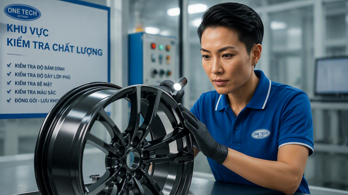 Kiểm tra mâm xe sau sơn tĩnh điện Kiểm tra chất lượng mâm xe sau khi sơn tĩnh điện