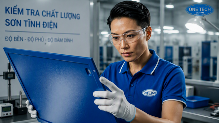 Kiểm tra chất lượng sơn tĩnh điện sau hoàn thiện Kiểm tra bề mặt sản phẩm sau khi sơn tĩnh điện trước khi bàn giao