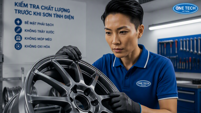 Kiểm tra mâm xe trước khi sơn tĩnh điện Kiểm tra tình trạng mâm xe trước khi sơn tĩnh điện